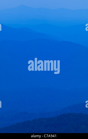 Twilight View of Mountain Ridges from the Cherohala Skyway in the Cherokee National Forest in Monroe County, Tennessee Stock Photo