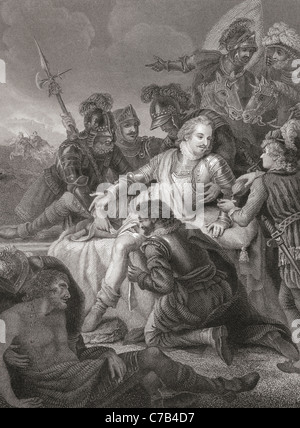 The Death of Sir Philip Sidney. Sir Philip Sidney, 1554 – 1586. English poet, courtier and soldier. Stock Photo