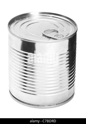 Metal can for presered food on white background Stock Photo
