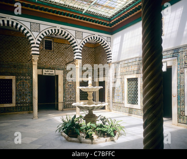 Tunis, Tunisia, North Africa, Bardo National museum, small patio with marble fountain, Stock Photo