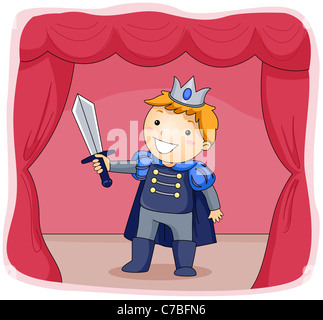 Illustration of a Kid Dressed as a Prince Acting in a Stage Play Stock Photo