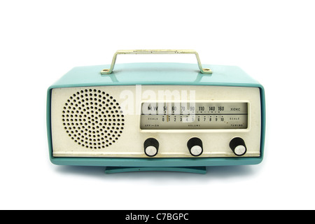 grungy retro radio on isolated white background Stock Photo