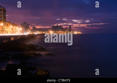 Malecon sea drive at dusk, City of Havana, Havana, Cuba Stock Photo