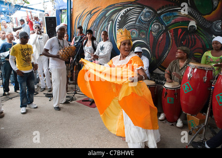 Afro-Cuban musicians performing at Sunday afternoon rumba at Callejon de Hamel, City of Havana, Havana, Cuba Stock Photo