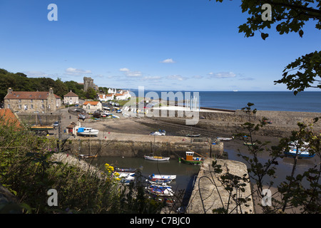 Dysart Harbour near Kirkcaldy in Fife, Scotland showing the Harbourmaster's House and the remains of St Serf's Church. Stock Photo