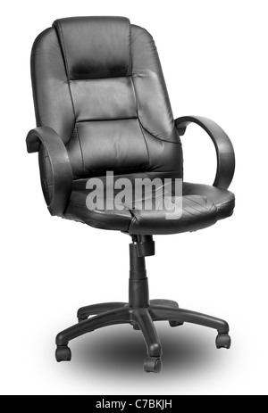 The office chair from black imitation leather. Isolated Stock Photo