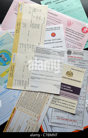 immigration form landing disembarkation card travel visa application border agency card asia tourism tourist essential required Stock Photo