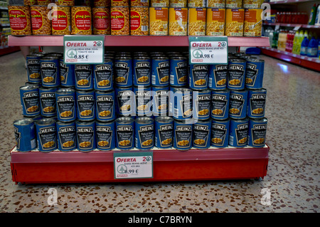 Heinz Baked Beans on sale in Spa supermarket, Menorca, Spain