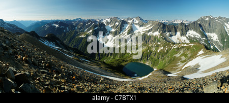 View of Doubtful Lake and Washington's North Cascade Mountains from Sahale Arm, North Cascades National Park, Washington State Stock Photo