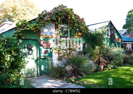 Quirky houses, Eel Pie Island, Twickenham, Middlesex, England, United Kingdom Stock Photo