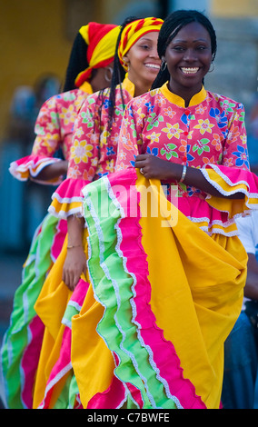 Dancers in the celebration for the presentation of the new city symbol held in Cartagena de indias Stock Photo