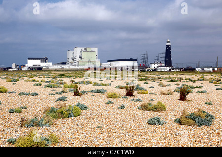 Dungeness B nuclear power station and old lighthouse Stock Photo