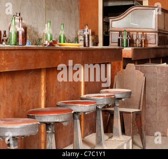Bar in Odd Fellows Hall, Bodie State Historic Park, California, USA Stock Photo