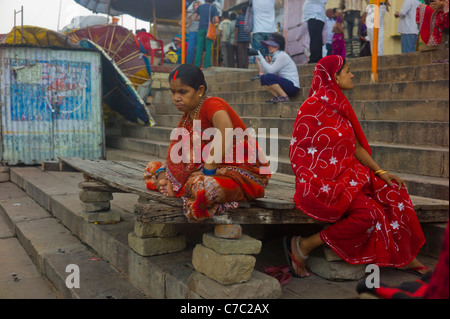 People in the alleys and streets of Varanasi (Benares) India's most ancient and most important holy town. Stock Photo
