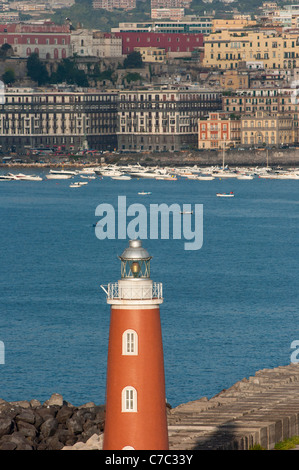 Naples (Napoli) seafront with lighthouse. Italy. Stock Photo