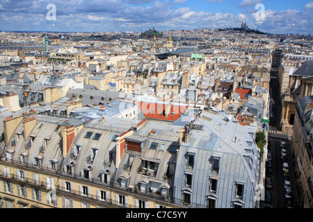 Aerial view of the zinc roofs and chimneys of Paris from the great wheel in the jardin des Tuileries, Paris, France Stock Photo