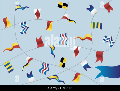 Navigation flags on light blue background. Vector available. Stock Photo