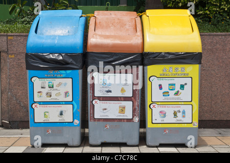 Recycling rubbish bins in Hong Kong, China Stock Photo