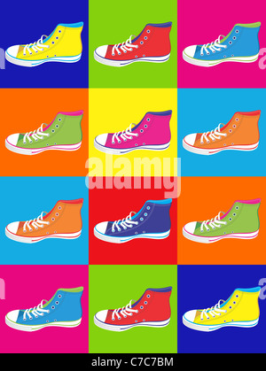 Colorful sneakers on differentes colors background. Vector available Stock Photo