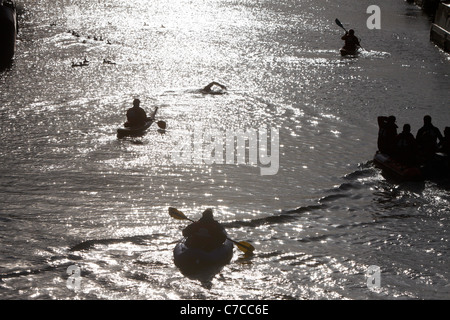 David Walliams swimming at the start of his 140 mile swim of the river Thames in aid of Sport Relief. Stock Photo