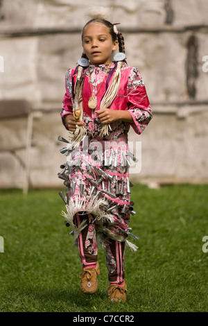 London, Canada - September 17, 2011: A First Nations Canadian wearing traditional clothing participates in a Pow Wow dance durin Stock Photo