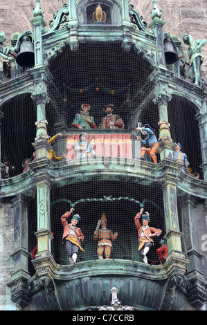 The Rathaus Glockenspiel of Munich a tourist attraction in Marienplatz Munich Bavaria Germany Munchen Deutschland Stock Photo