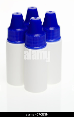 Plastic pharmaceutical containers used to store and deliver medication in a sterile manner. Stock Photo