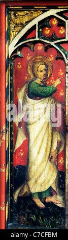 Castle Acre, Norfolk. Rood screen, St. Philip carrying loaves of bread for feeding the five thousand apostles apostle English Stock Photo