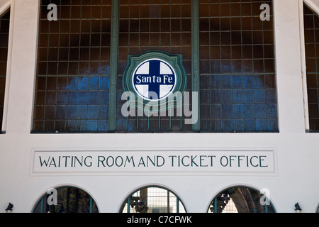 Main entrance to historic Santa Fe train depot in San Diego, CA Stock Photo