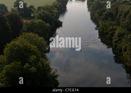 Rowers on the River Thames, aerial view, near Henley, Berkshire, UK Stock Photo