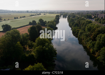 Rowers on the River Thames, aerial view, near Henley, Berkshire, UK Stock Photo