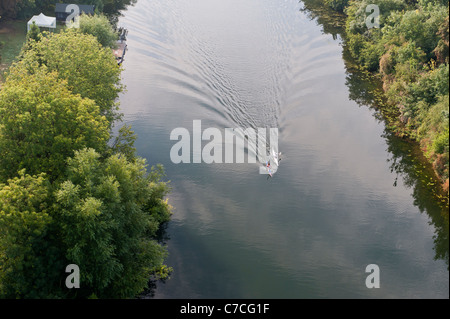 aerial view of rowers on River Thames near Henley, Berkshire, UK Stock Photo