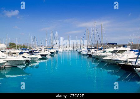 Alcudia Port Bonaire Marina in North Majorca in Mallorca Balearic island of Spain Stock Photo