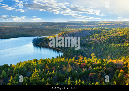 Fall forest and lake with colorful trees from above in Algonquin Park, Canada Stock Photo