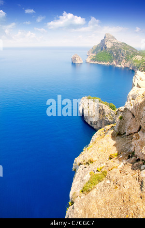 Formentor cape to Pollensa high aerial sea view in Mallorca balearic islands Stock Photo