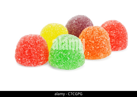 Colorful soft jelly candies arranged on white background Stock Photo