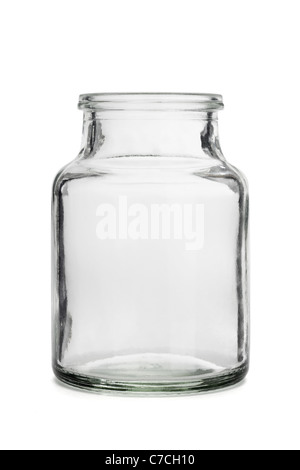 Open empty glass container on white background Stock Photo