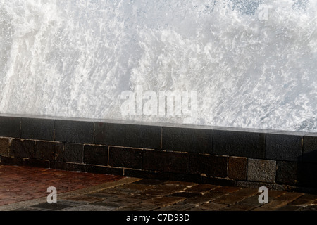 Storm in St Malo, powerful waves against sea wall (Brittany, France). Stock Photo