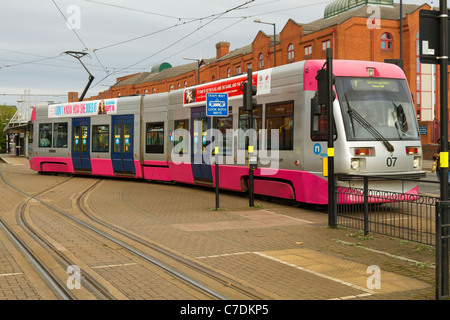 The Wolverhampton to Birmingham tram in Wolverhampton station Stock Photo