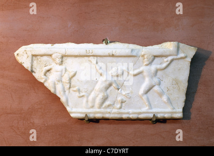 Heracles. Hero in a Greek mythology. Heracles slaying the Lernaean Hydra. Second Labour. Relief. Stock Photo