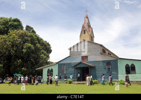 Church after sunday service on the Island of Bougainville, Papua New Guinea Stock Photo