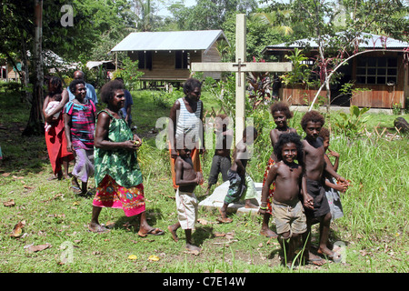 People in a village on Bougainville Island, Papua New Guinea Stock Photo