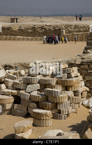 Fragments of columns from the temple complex at the step pyramid of King Zoser in Saqqara Stock Photo