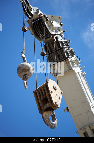 Pulley system and cables on construction hoist Stock Photo