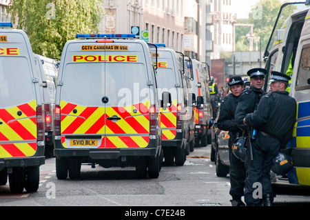 Group of police vans waiting to police riots London Stock Photo