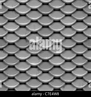 A texture that looks like shiny, silver armor or even the scales on a fish or reptile. This image tiles seamlessly as a pattern. Stock Photo