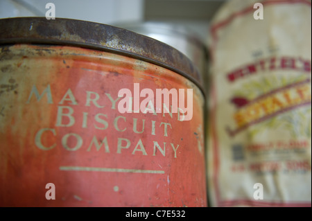 Antique container for making beaten biscuits Stock Photo