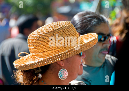 woman wearing straw summer hat Stock Photo
