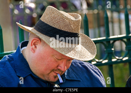 Outdoor man wearing wide brim hat in nature Stock Photo - Alamy