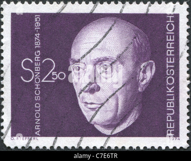 AUSTRIA - 1974: A stamp printed in Austria, is depicted Arnold Schonberg, composer Stock Photo